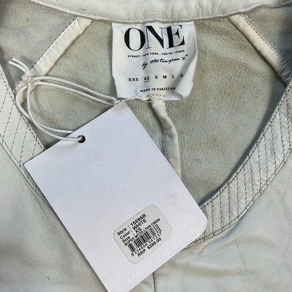 NWT One Teaspoon Super Moto Leather Crewneck Sweatshirt Ivory White Sz XS - Picture 3 of 16